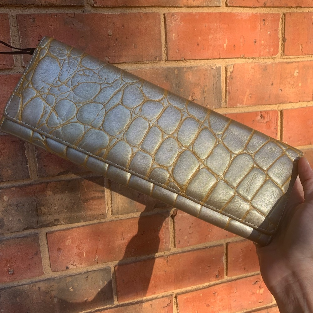 Silver + Gold Faux Croc Clutch Wallet Purse